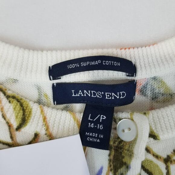 Lands' End Cardigan Sweater Womens Large Candy Botanical Supima Cotton Floral - Picture 5 of 10